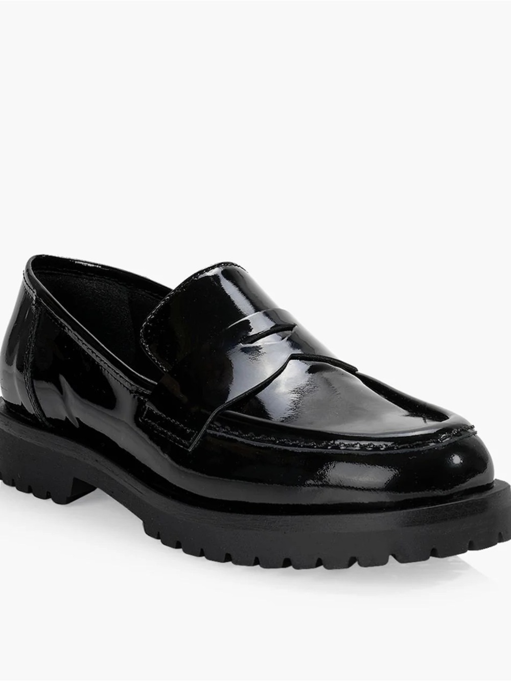 Patent Black Penny Loafers with Lug Sole